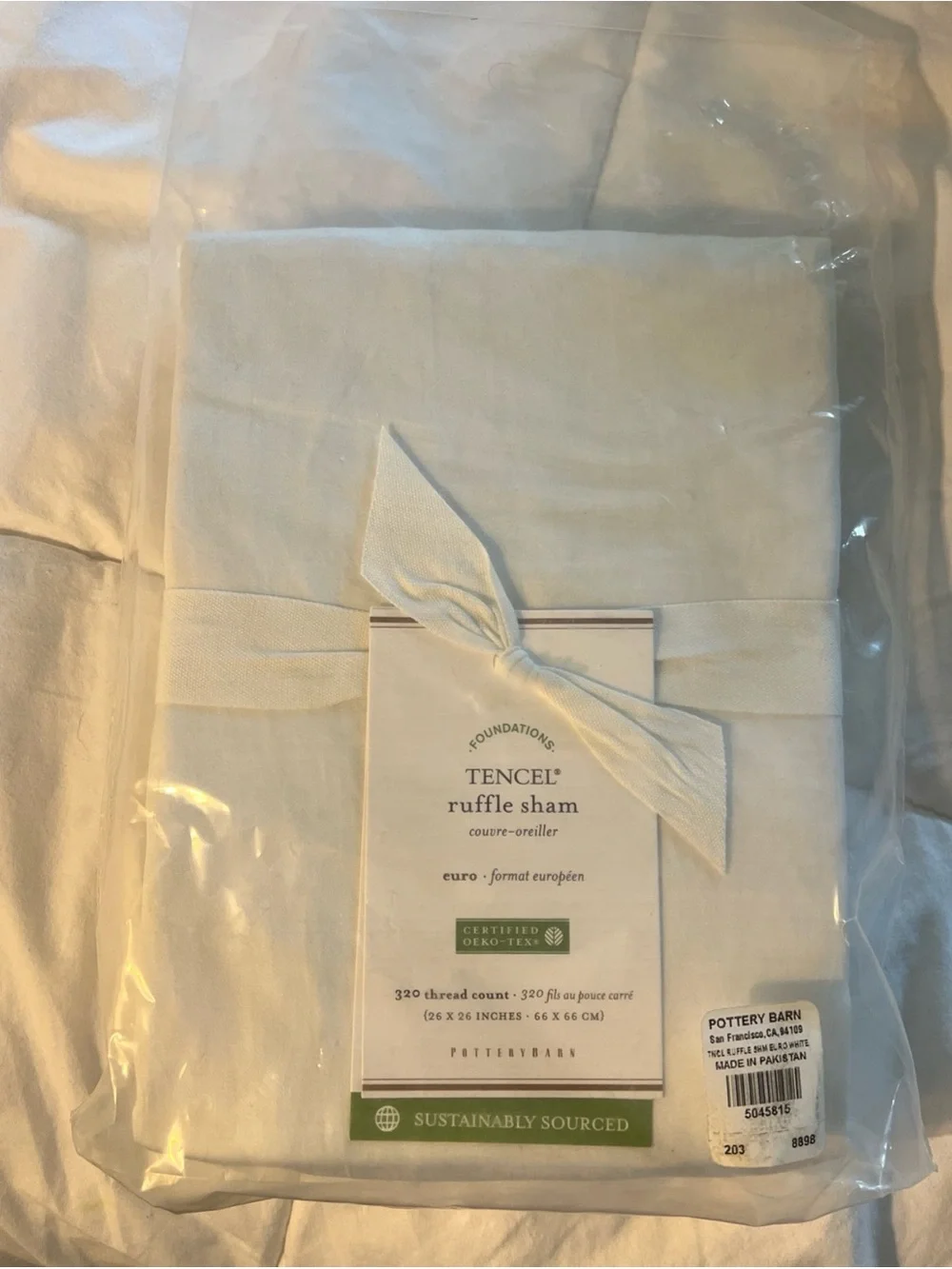 Pottery Barn Tencel Ruffle Sham 26x26 Euro  Square White NWT